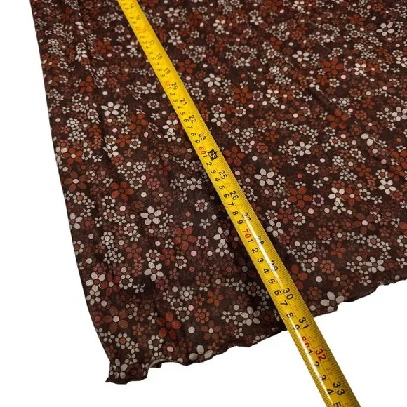 NEW Fairy Grunge Y2K Floral Mesh Midi Skirt Sz M Brown Stretch Pull-On 90s - Picture 6 of 7